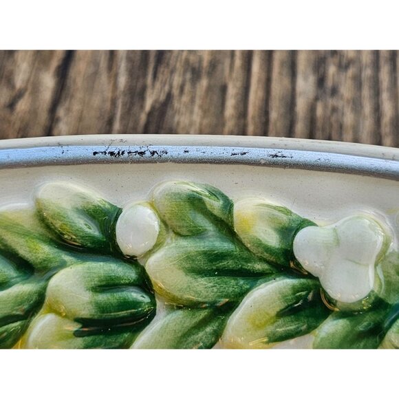 Fitz and Floyd Winter Garden PEACE Oval Platter White w/ Mistletoe 9 1/2" X 6" - Picture 5 of 7